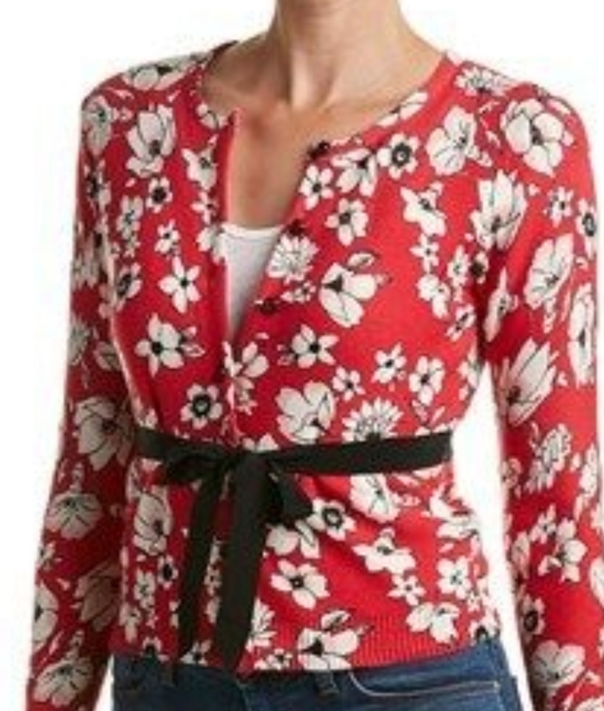 Tracy Reese Red Floral Cardigan